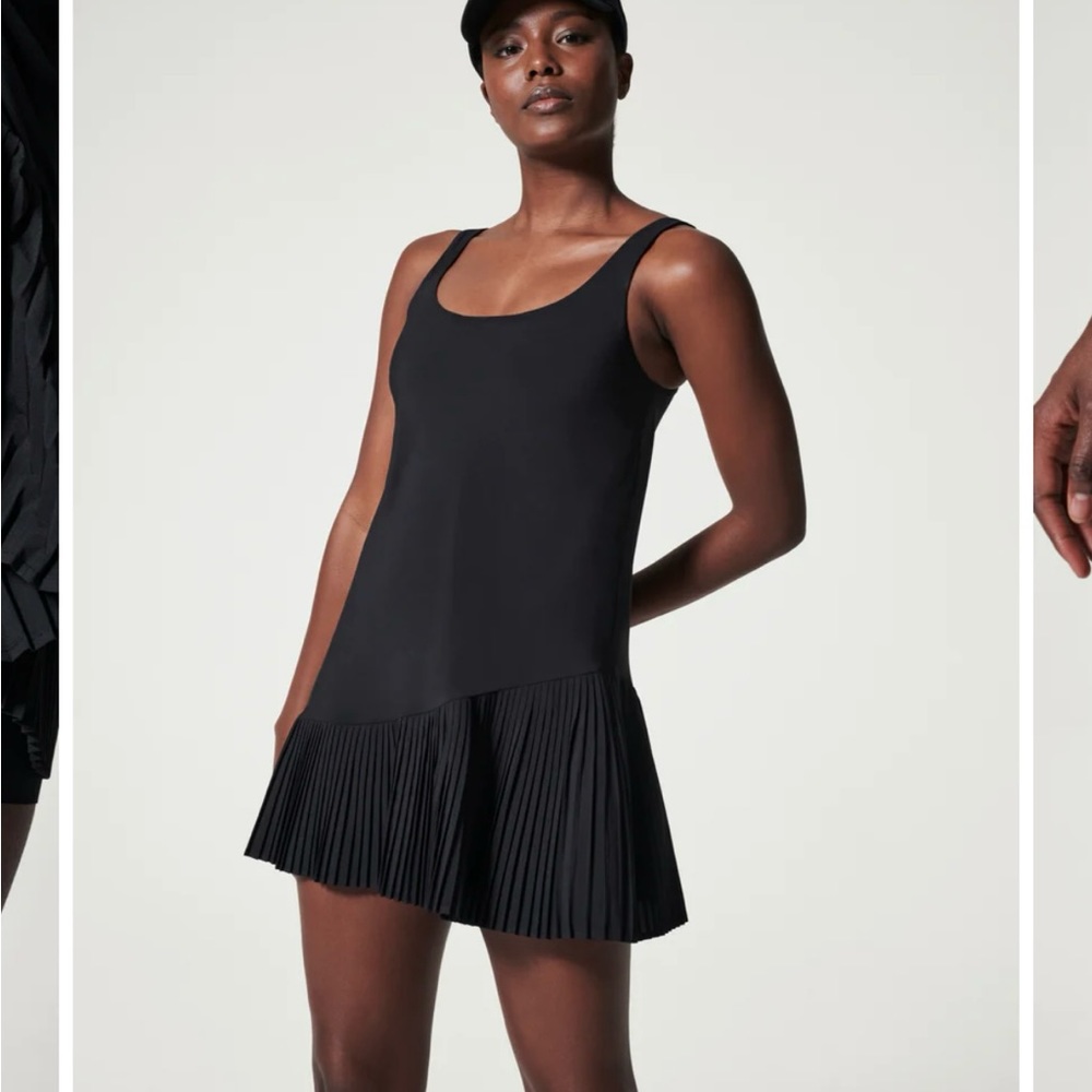 NWT SPANX Pleated Active Dress with Built-in-Shorts, Black, Size XL